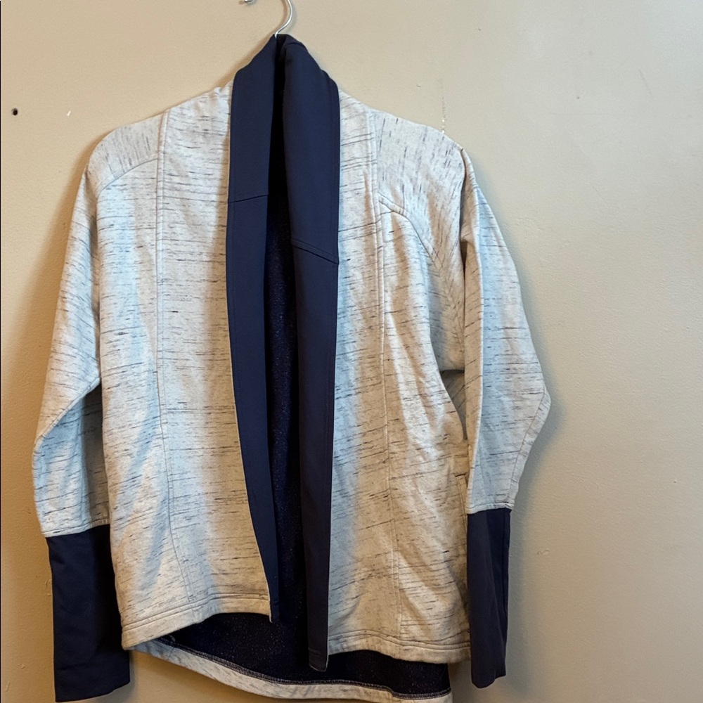 adidas Two-Tone Open Front Cardigan - Light Heather Gray & Navy